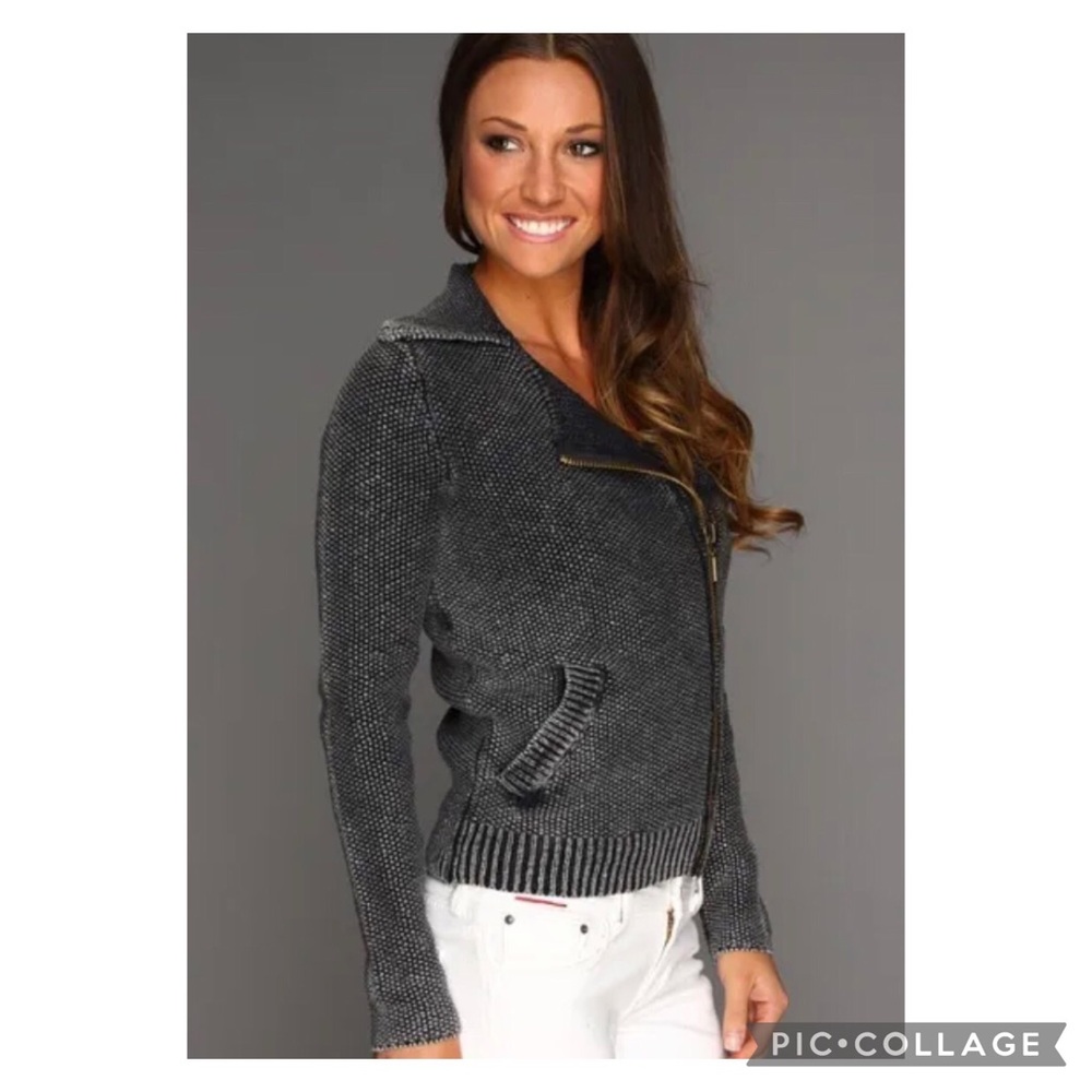 Free People Warm & Cool Knit Moto Jacket in Charcoal Gray XS